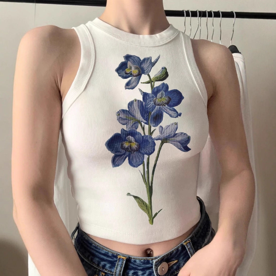 Damen ärmelloses Oberteil mit floralem Stickdesign Skovae