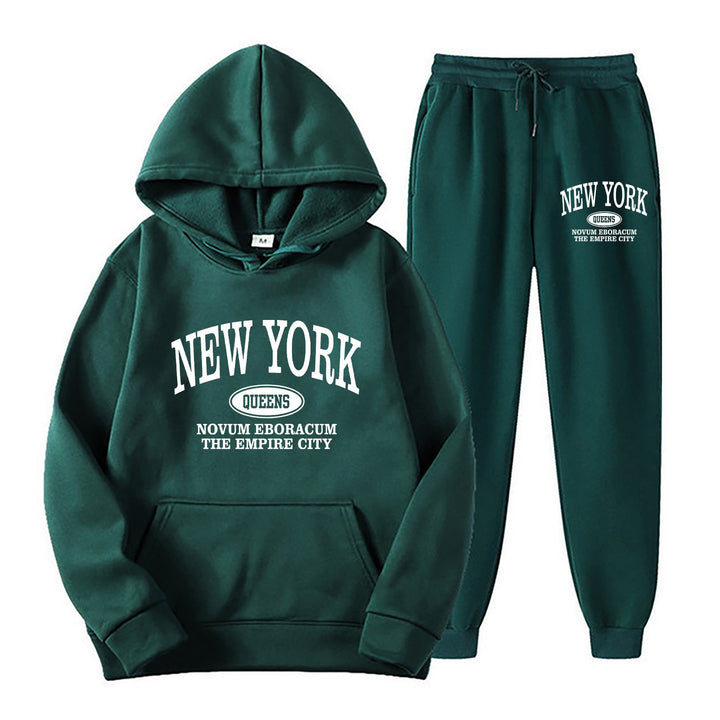 Kvinders sporty hætte sæt med stort New York print Skovae