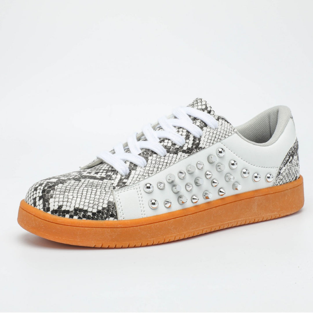 Dame Komfortable Sneakers med Slangeskindslook og Glimmersten Stilla