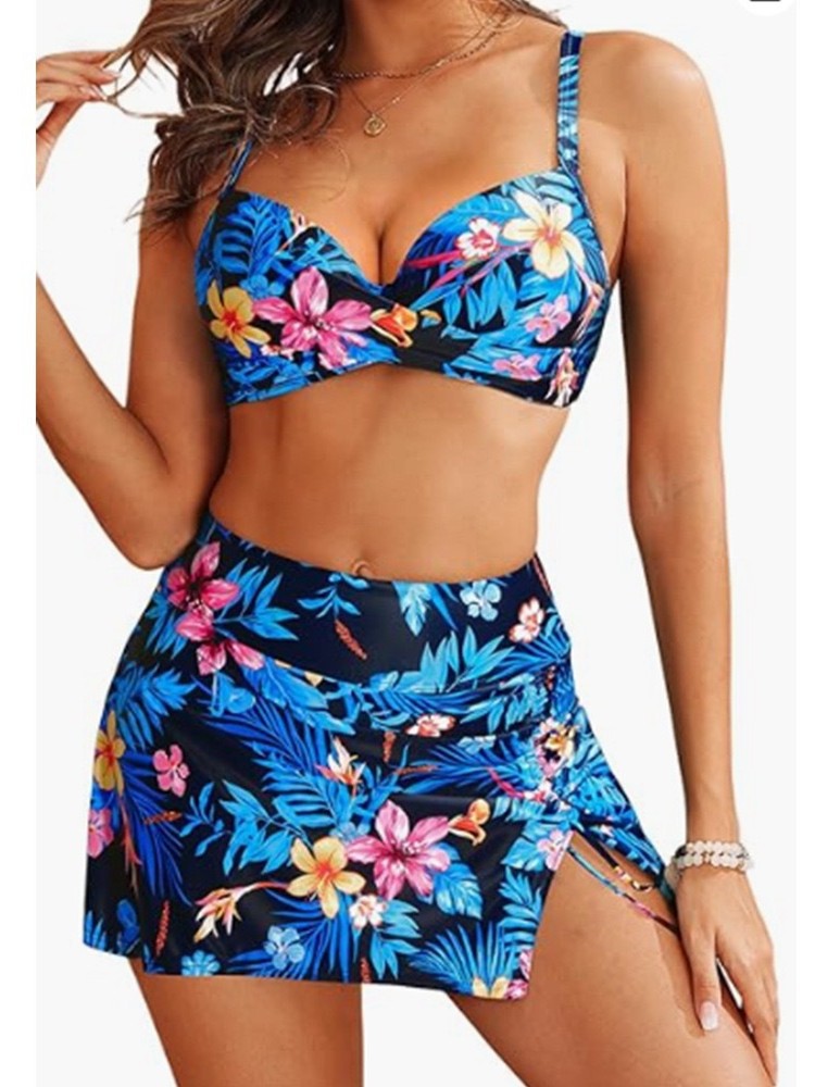 Dame bikini sæt med blomsteret bustier-top og moderne omslag nederdel Stilla