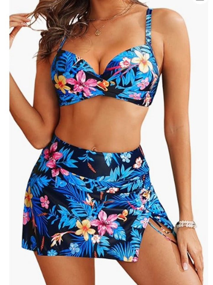Dame bikini sæt med blomsteret bustier-top og moderne omslag nederdel Stilla