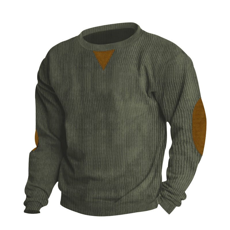 Herrer behagelig sweatshirt med struktureret ribmønster og elegante læderdetaljer Stilla