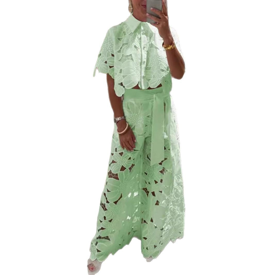 Dame sæt i moderne blomsterdesign med cropped bluse og maxi-nederdel Stilla