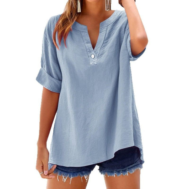 Dame afslappet bluse med knapstolpe Stilla