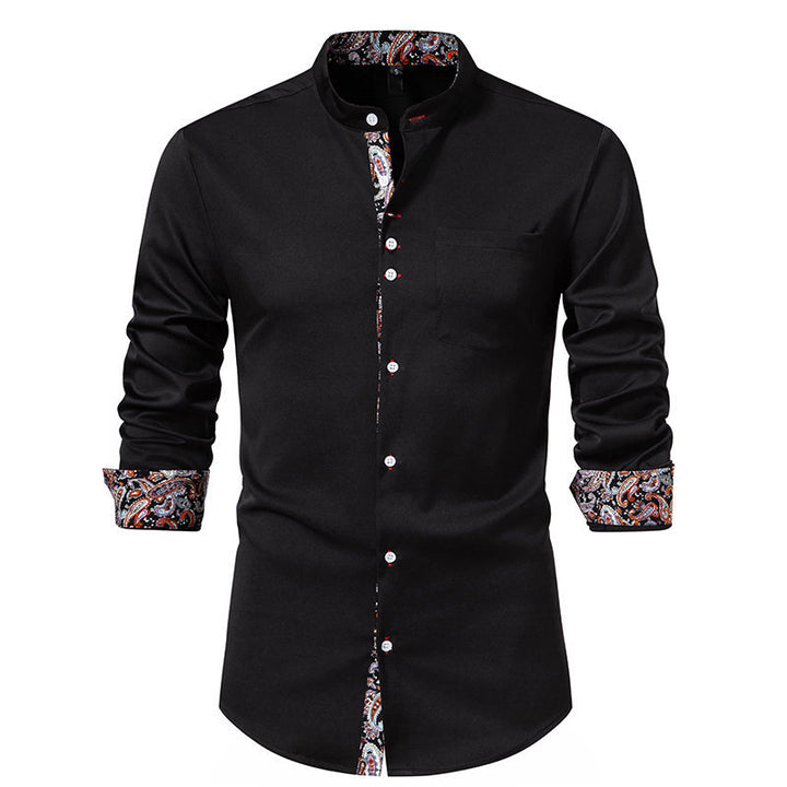Herrer Elegant Mandarin-krave Skjorte med Paisley-detaljer Stilla