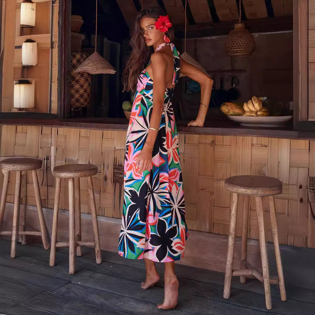 Dame maxi kjoler med blomster bandeau design og elegant udvidet nederdel