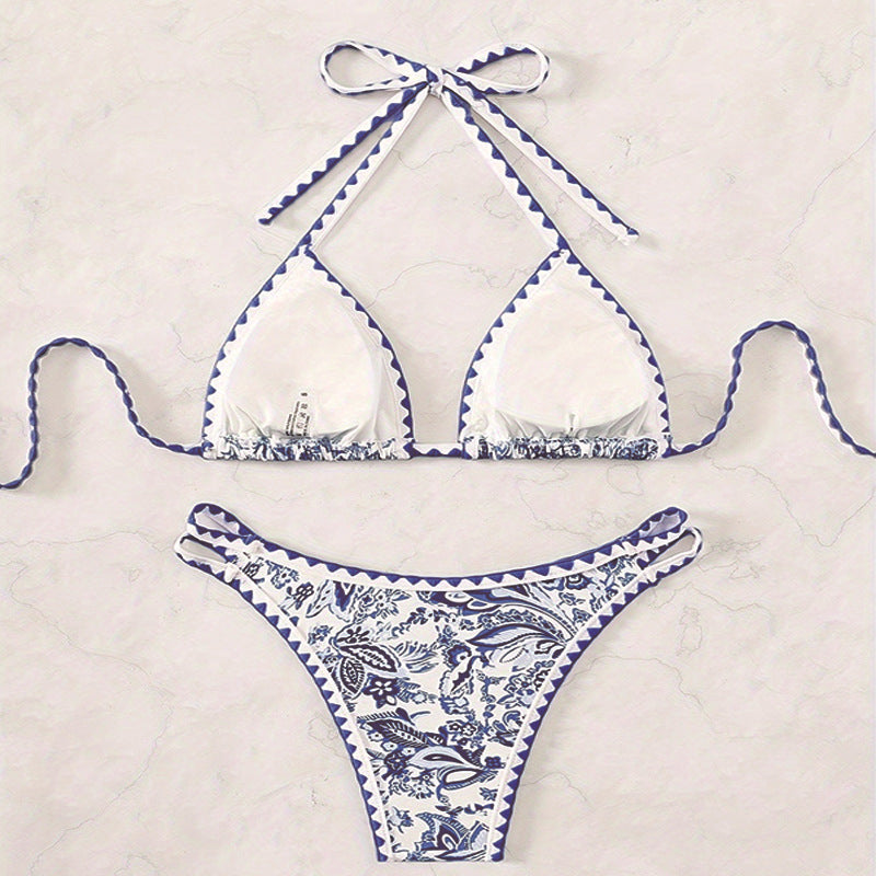 Dame Triangel-Bikini-Sæt med moderne mønstermiks og raffinerede detaljer Stilla