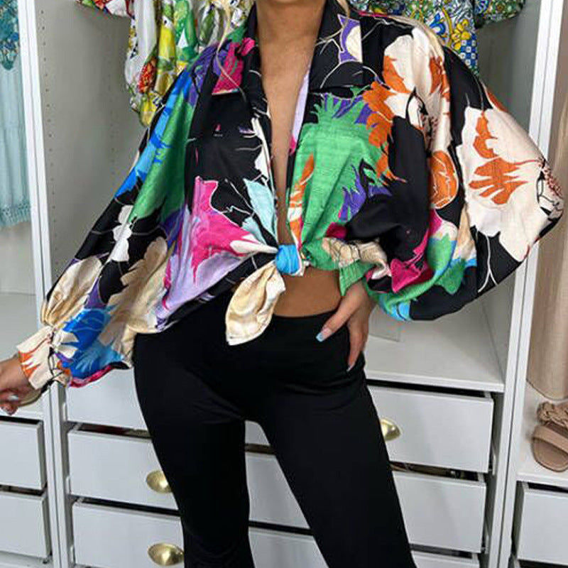 Dame Trendy Bluse Jakke med Blomsterdesign og Plus Size Stilla