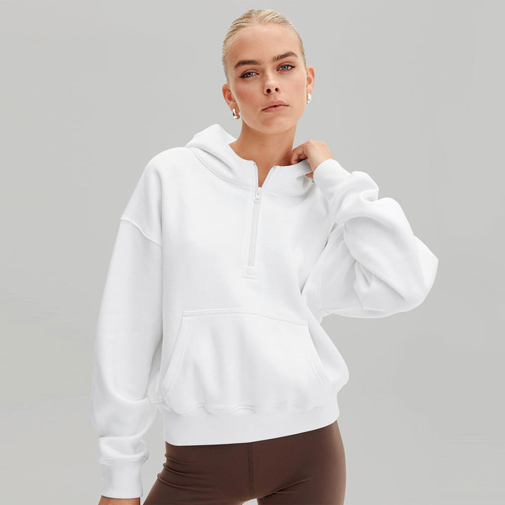 Dame hoodie med halv lynlås og oversized fit Stilla