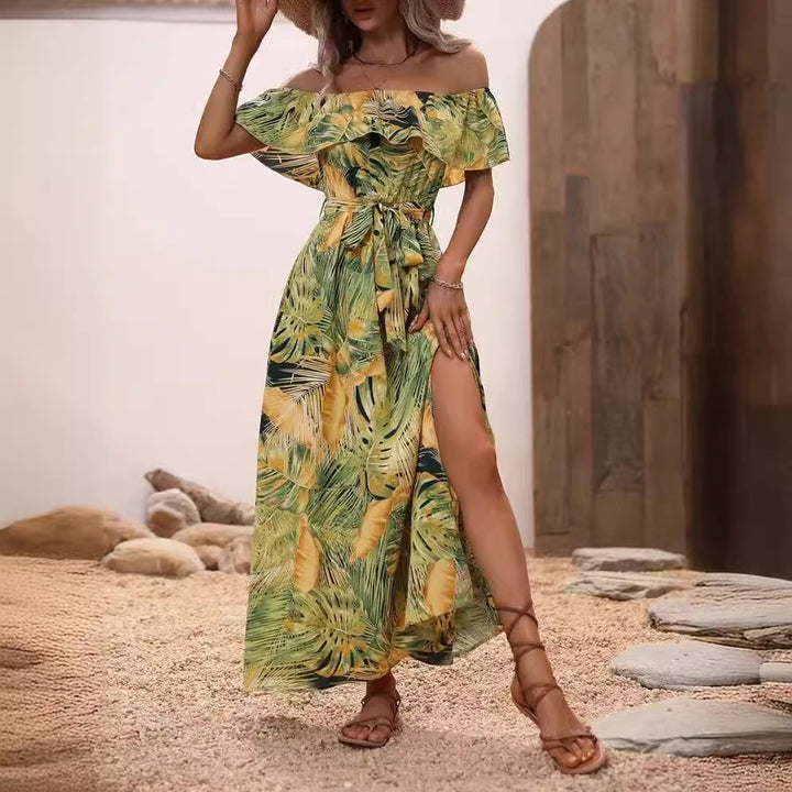 Dame Maxi-kjole med spændende tropisk design og stilfuld Off-Shoulder-udskæring Stilla