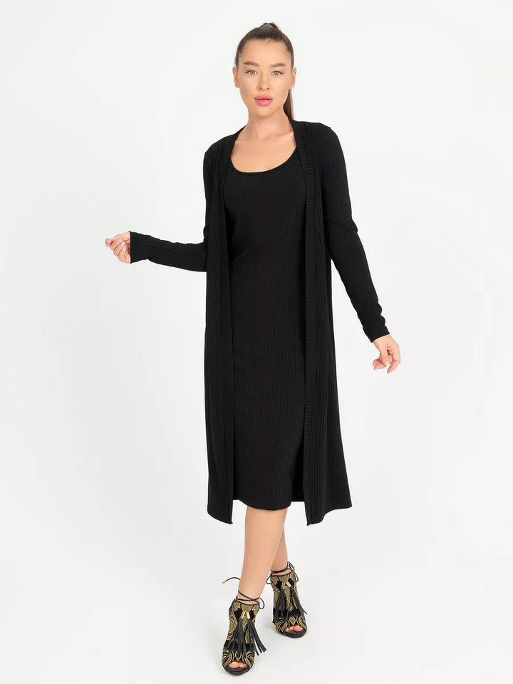 Dame stribet Langærmet kjole med matchende Cardigan Stilla