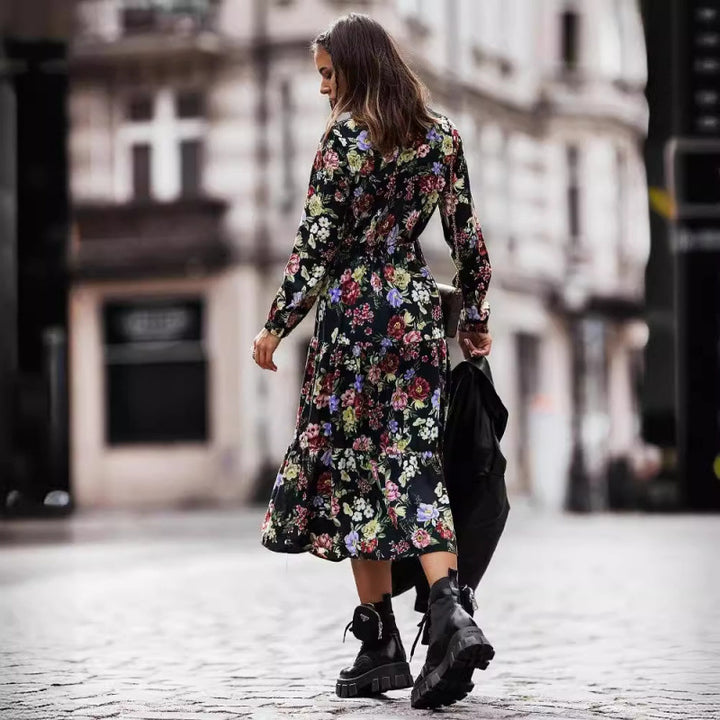 Dame Floral Print Maxi Kjole med høj slids Stilla