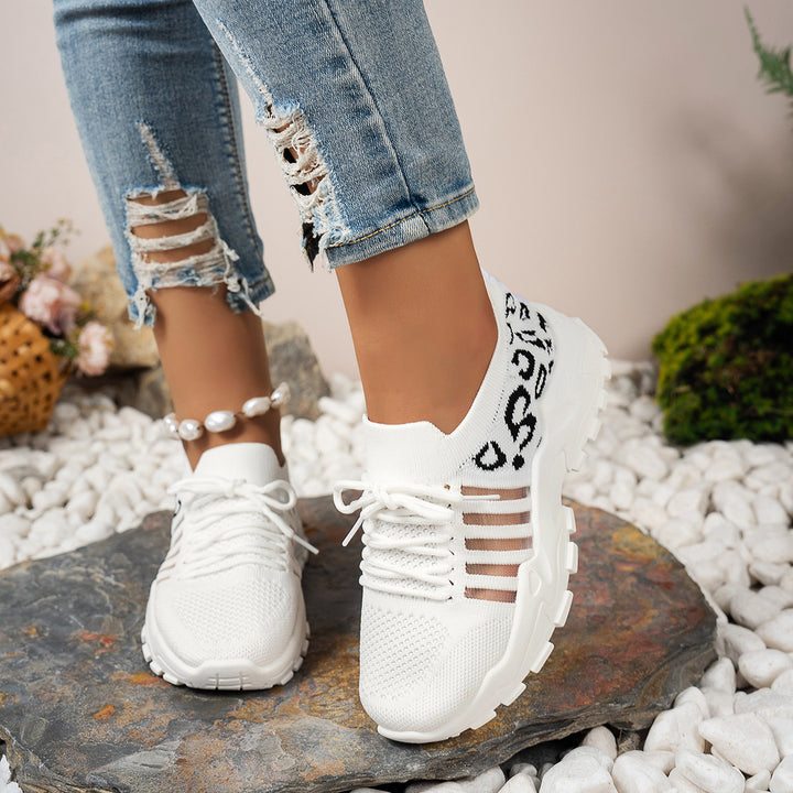 Dame Sporty Sneakers med luftig strik-overflade og moderigtig dyretryk Stilla