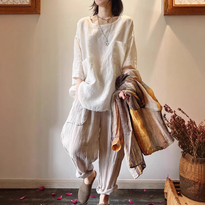 Dame Relaxed Fit Linned Tunika med påsatte lommer Stilla