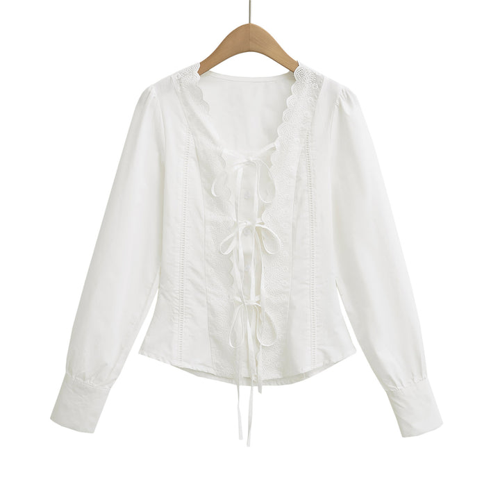 Damer Elegant Bluser T-shirt med Rysjer og dekorativ Snøring Stilla