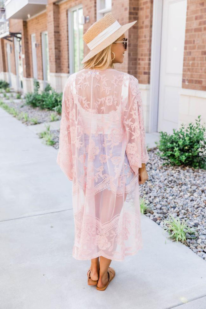 Dame gennemsigtig kaftan med blomster mønster Stilla