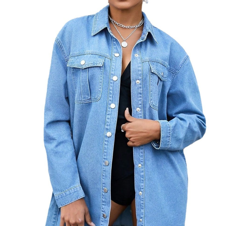 Dame Denim Skjortekjole med praktiske lommer og taljerbar bælte Stilla