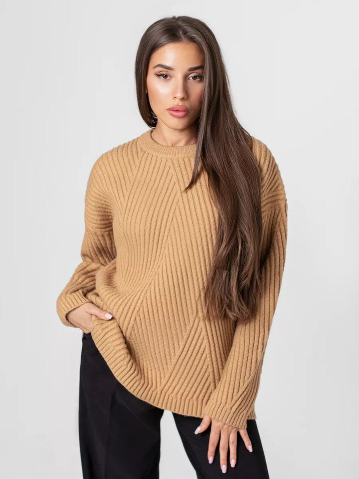 Dame hyggelig strikpullover med diagonal ribdesign Stilla