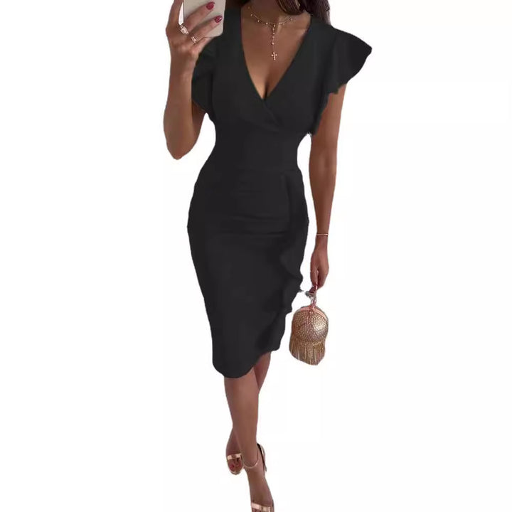 Dame Rynkende Wrap-Midi-Kjole med elegant Detalje Stilla