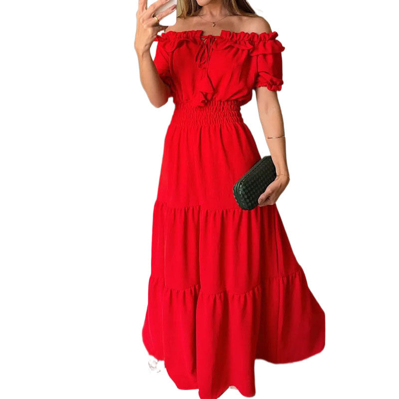 Femme Off-Shoulder Rüschentier Maxi-Kjole Stilla
