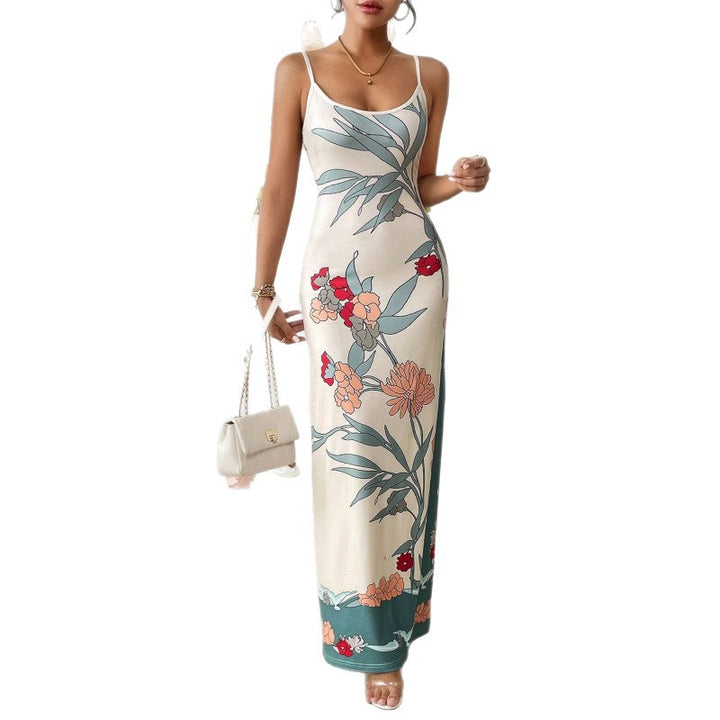 Dame Floral Print Ærmeløs Maxikjole med sideudsnit Stilla