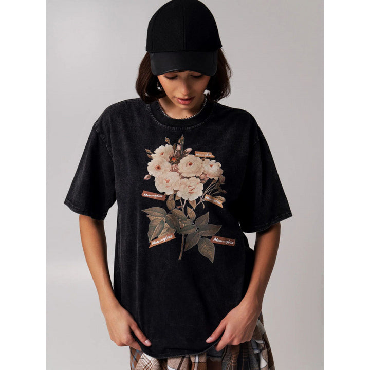 Dame T-shirt med florale accenter og afslappet pasform Stilla