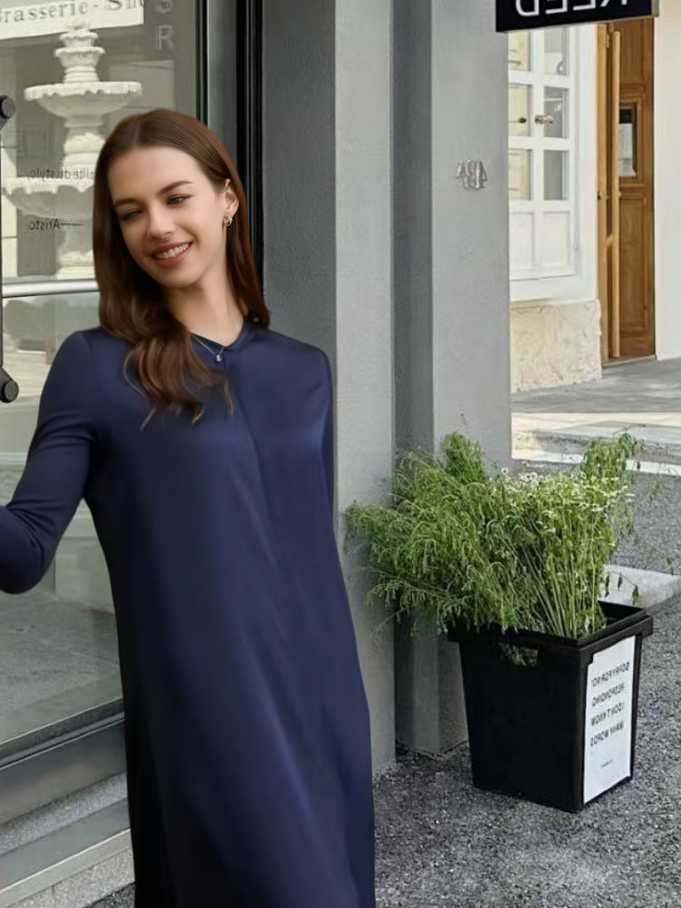 Dame elegante lange ærmer maxi kjole med flatterende snit og tidløs design