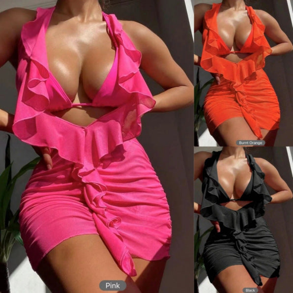 Dame omslagskjole i sexet ruffles design Stilla