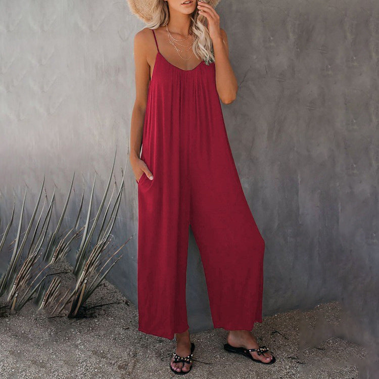 Dame Elegant Jumpsuit med svajende snit og fine spaghetti-stropper Stilla