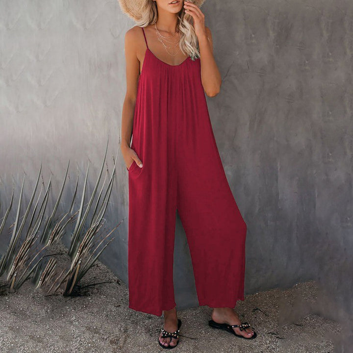 Dame Elegant Jumpsuit med svajende snit og fine spaghetti-stropper Stilla