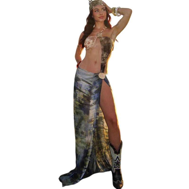 Dame Maxi-nederdel med asymmetrisk top og elegant design Stilla