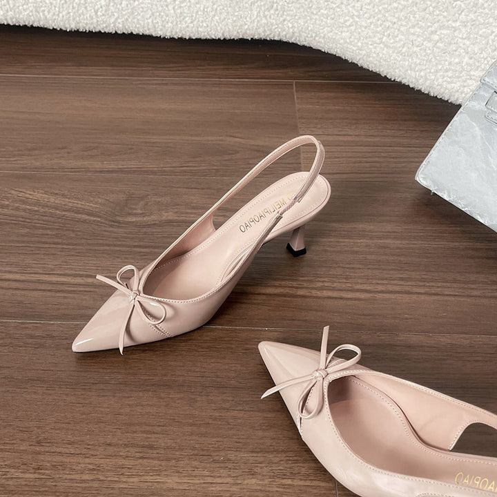 Femme Spidse Tæer Slingback Hæle med Sløjfe Accent Stilla