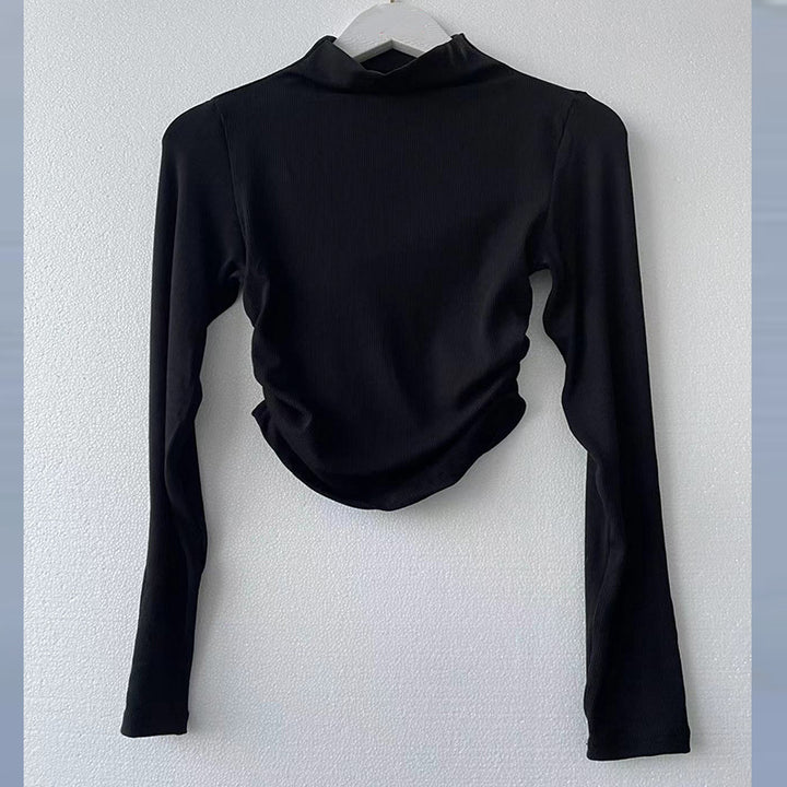 Dame Langærmet top med moderne ståkrave og elegant rynkeeffekt Stilla