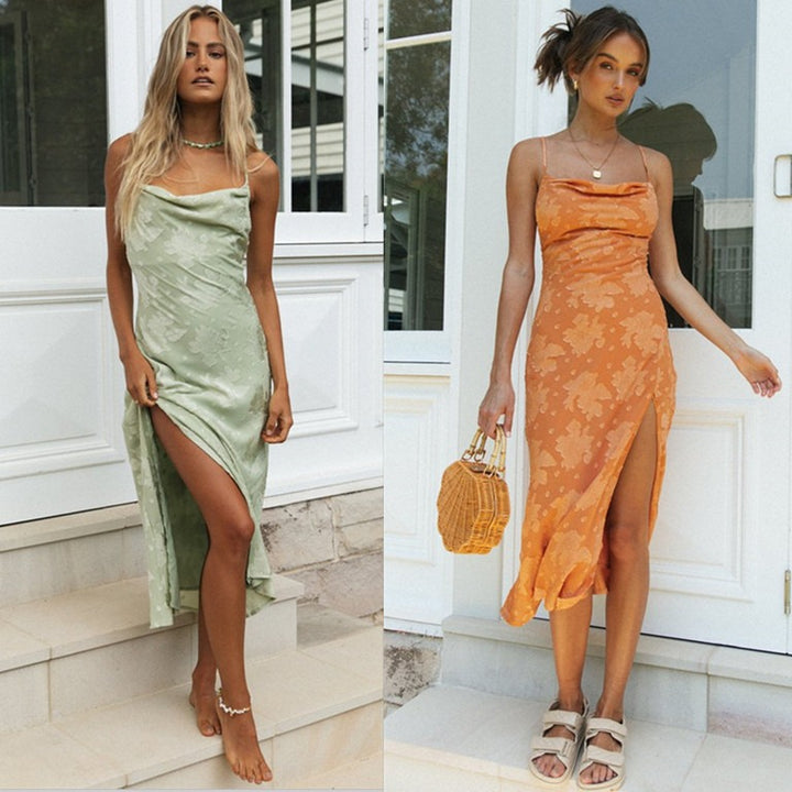 Damer elegant satin maxi kjole med elegante detaljer og side split Stilla