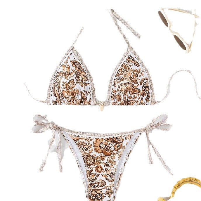 Dame triangel-bikini-sæt med florale accenter og justerbare stropper Stilla
