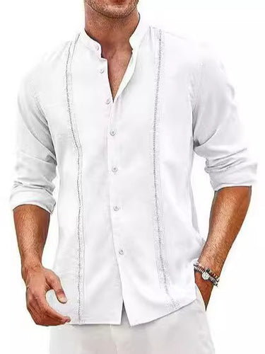 Herren linned shirt med moderne stående krave og elegant knapdesign Stilla