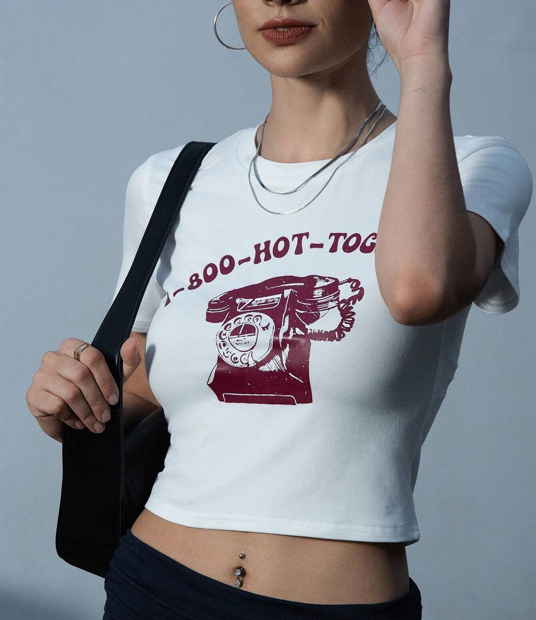 Dame Crop-T-shirt med kreativ telefon-design Skovae
