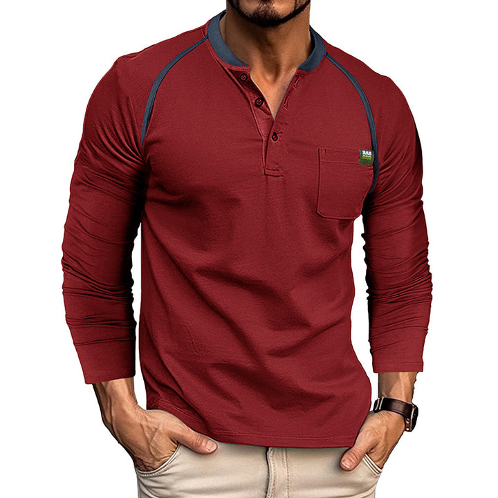 Herrernes langærmede Henley-shirt med moderigtige kontrastsømme og brystlomme Stilla