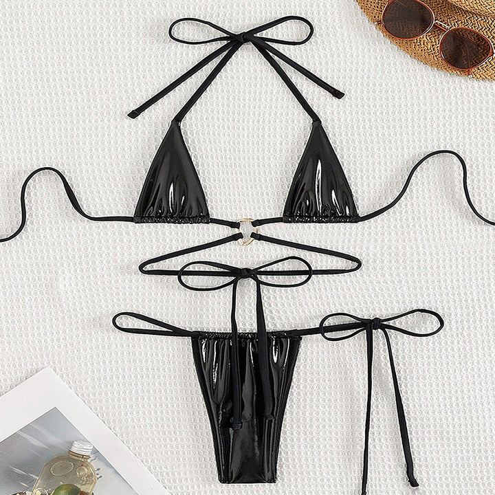 Dame triangel-bikini med justerbare kroge og raffineret snit Skovae