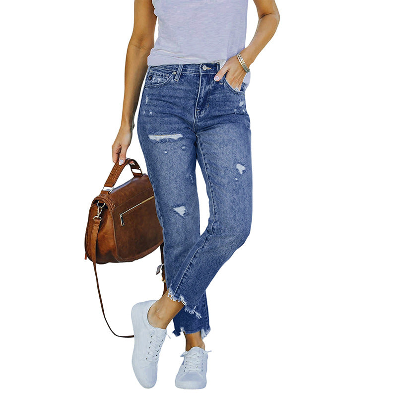 Dame Vintage-stil jeans med høj talje og Destroyed-detaljer Stilla
