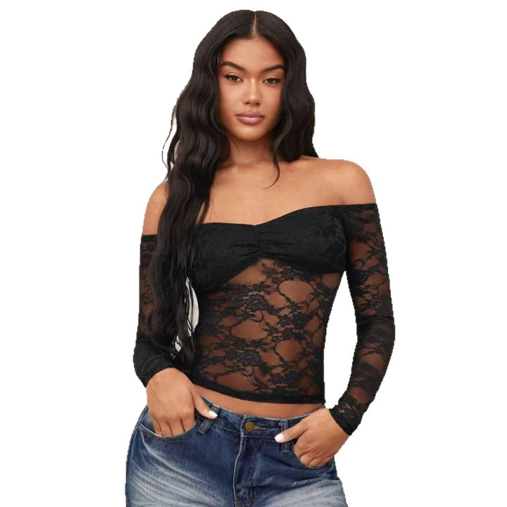 Dame Off-Shoulder Spids Top med lange ærmer og romantiske detaljer Skovae
