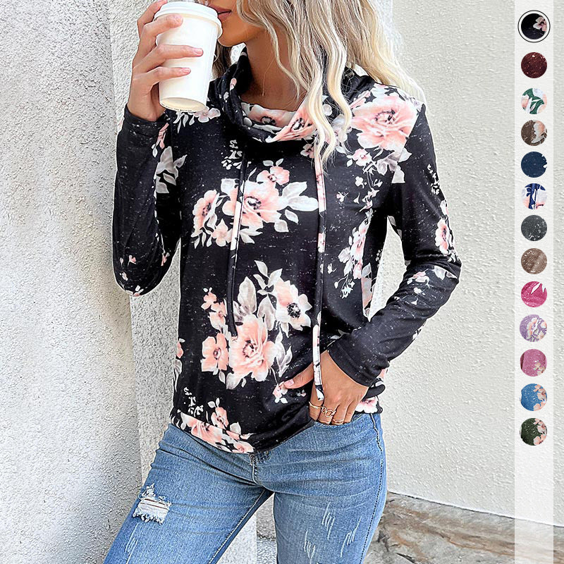 Kvinders sweater med blomstermønster og høj krave Stilla