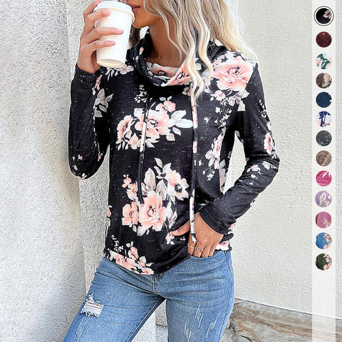 Kvinders sweater med blomstermønster og høj krave Stilla