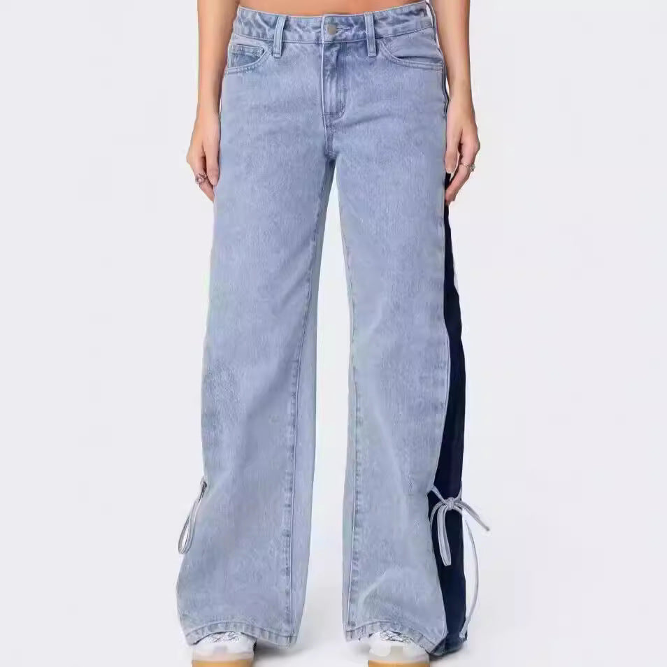 Dame brede denimbukser med elastiske indvendige linninger og moderne klokke Stilla