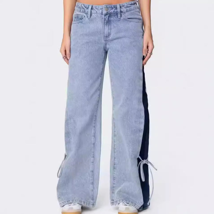 Dame brede denimbukser med elastiske indvendige linninger og moderne klokke Stilla