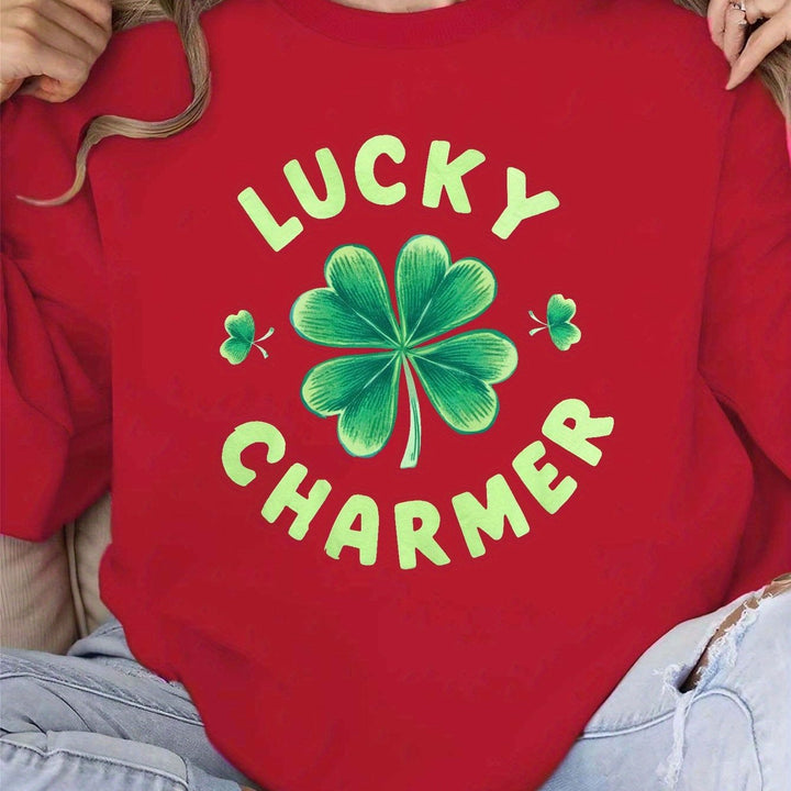 Kvinders sweatshirt med trendy kløverdesign og inspirerende tekst Stilla