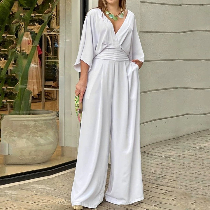 Dame jumpsuit med bredt ben og omslag design Stilla