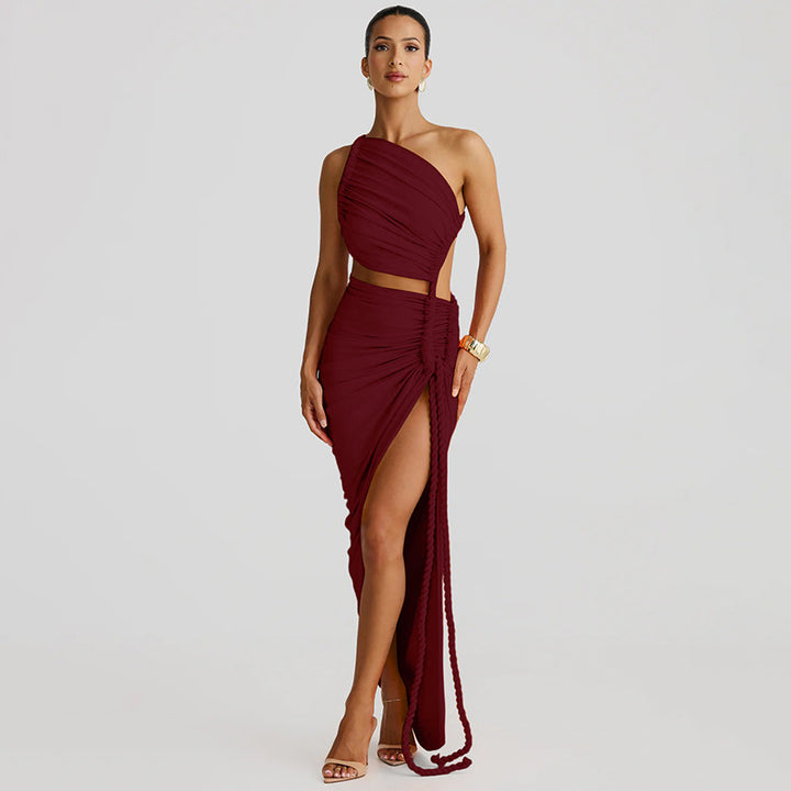 Dame Asymmetrisk Cocktailkjole med raffinerede draperinger og elegante detaljer Stilla