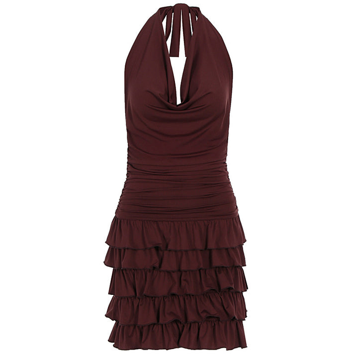 Dame kort ruffled skjorte med halterneck og figursyet design Skovae