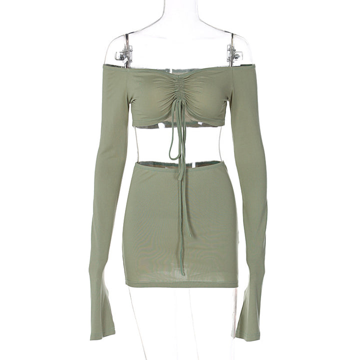 Dame Off-Shoulder Crop Top og Miniskirt Sæt med justerbare Bindebånd Stilla